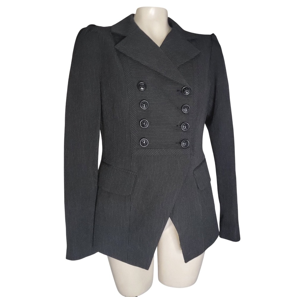 Nanette Lepore Black Pinstripe Double Breasted Blazer Jacket 8 luxury designer
